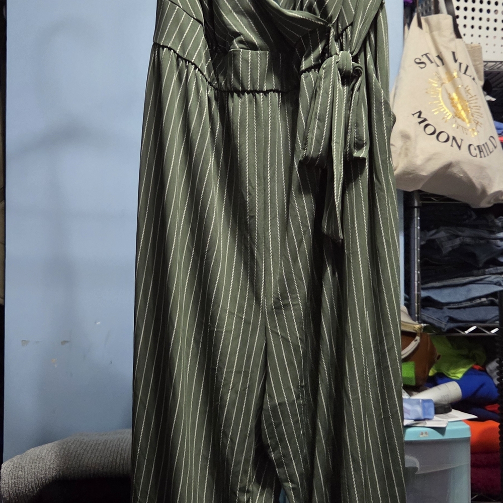 Kaileigh Green Striped Cropped Jumpsuit
